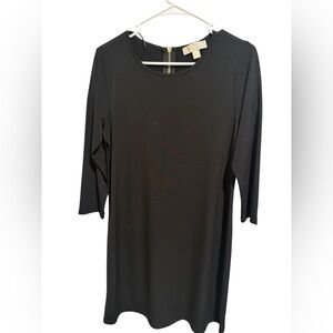 Michael Kors Black Crewneck Shift Dress with Gold Zip